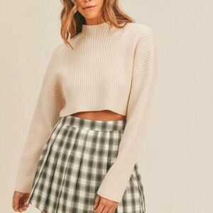 Mable Cropped Ribbed Sweater Size Large Mock Neck